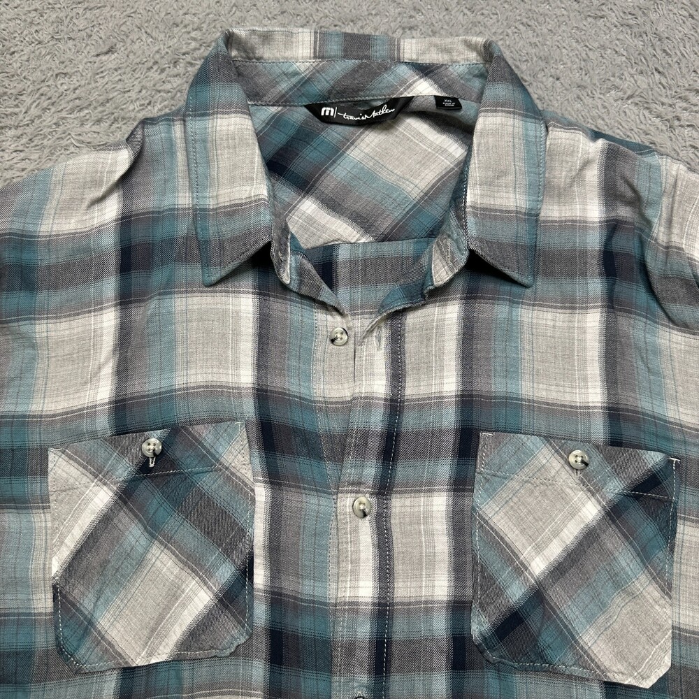 Travis Mathew Shirt Mens 2XL Blue Flannel Long Sleeve Button Up Lightweight